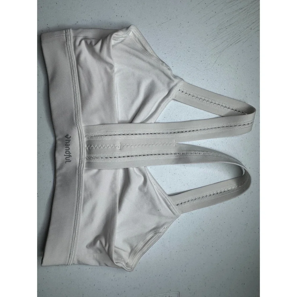 Handful Adjustable‎ Sports Bra Cream White Multi Strap Cinched Front Small